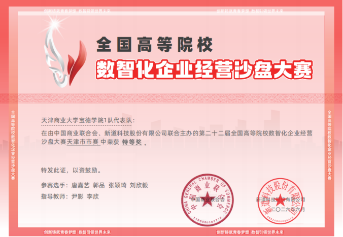 喜报！我院学子在第二十二届全国高等院校数智化企业经营沙盘大赛天津市赛中获得佳绩